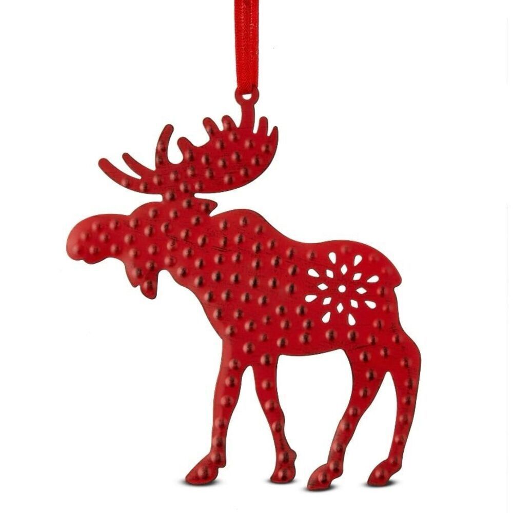 Holiday Red Metal Moose Christmas Tree Hanging Ornament